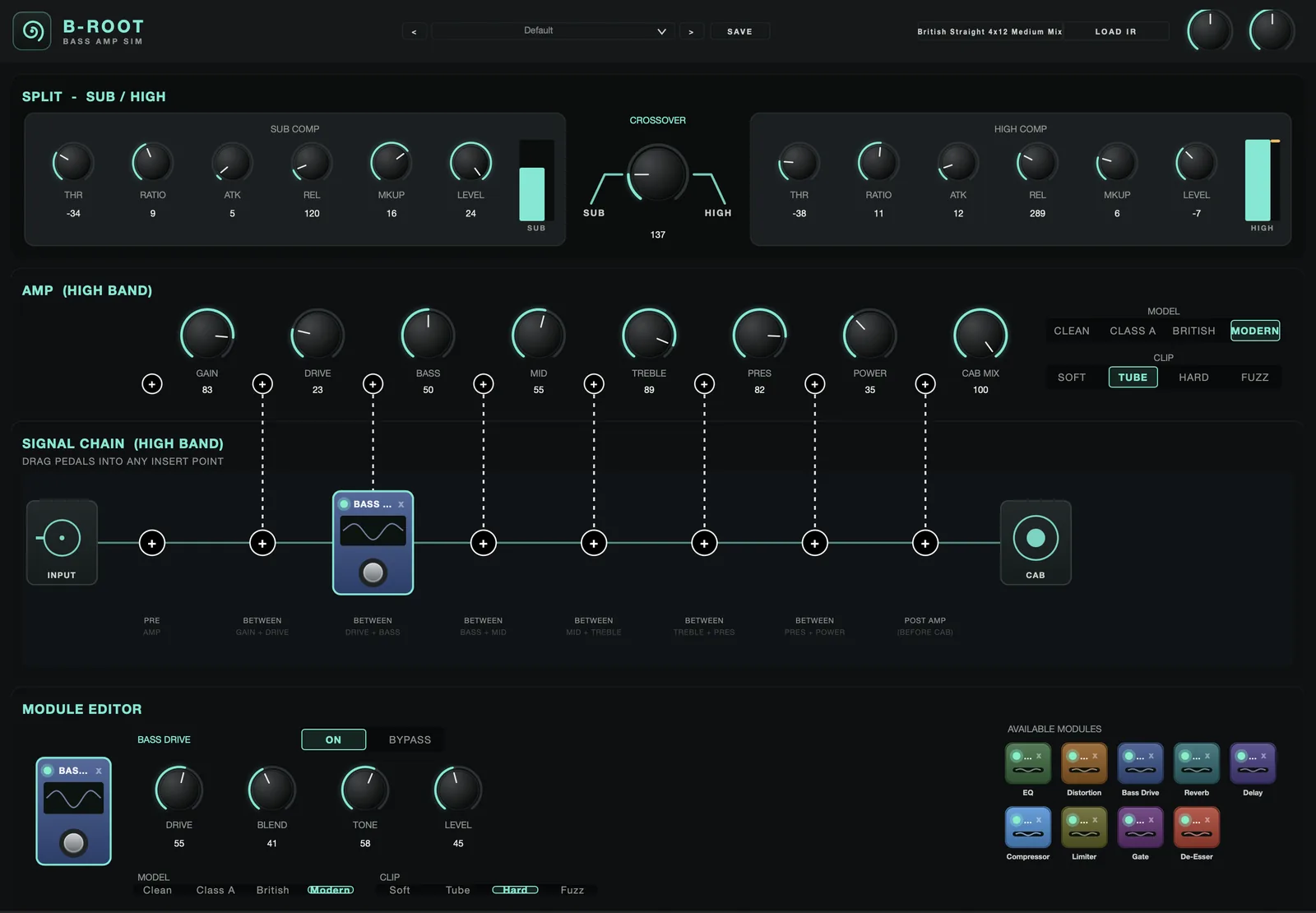B-Root Bass Amp Sim - the interface